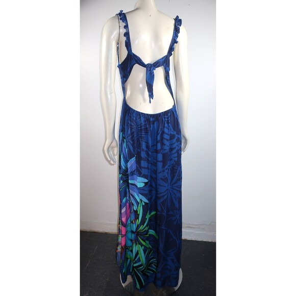 Desigual Tropical Midi Dress Size XL Zarautz Navy Ruffle Straps Side Slit - Picture 6 of 10
